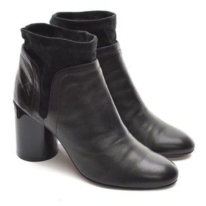 DROMe Designer Black Leather Suede Log Heel Booties 40
